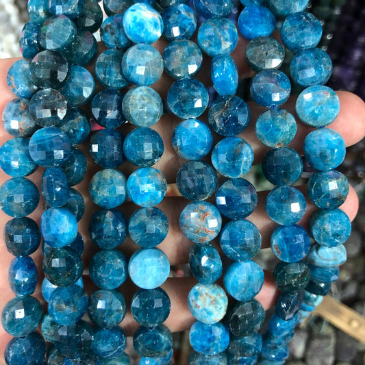 Apatite Coin Faceted Beads 8mm 10mm 15''