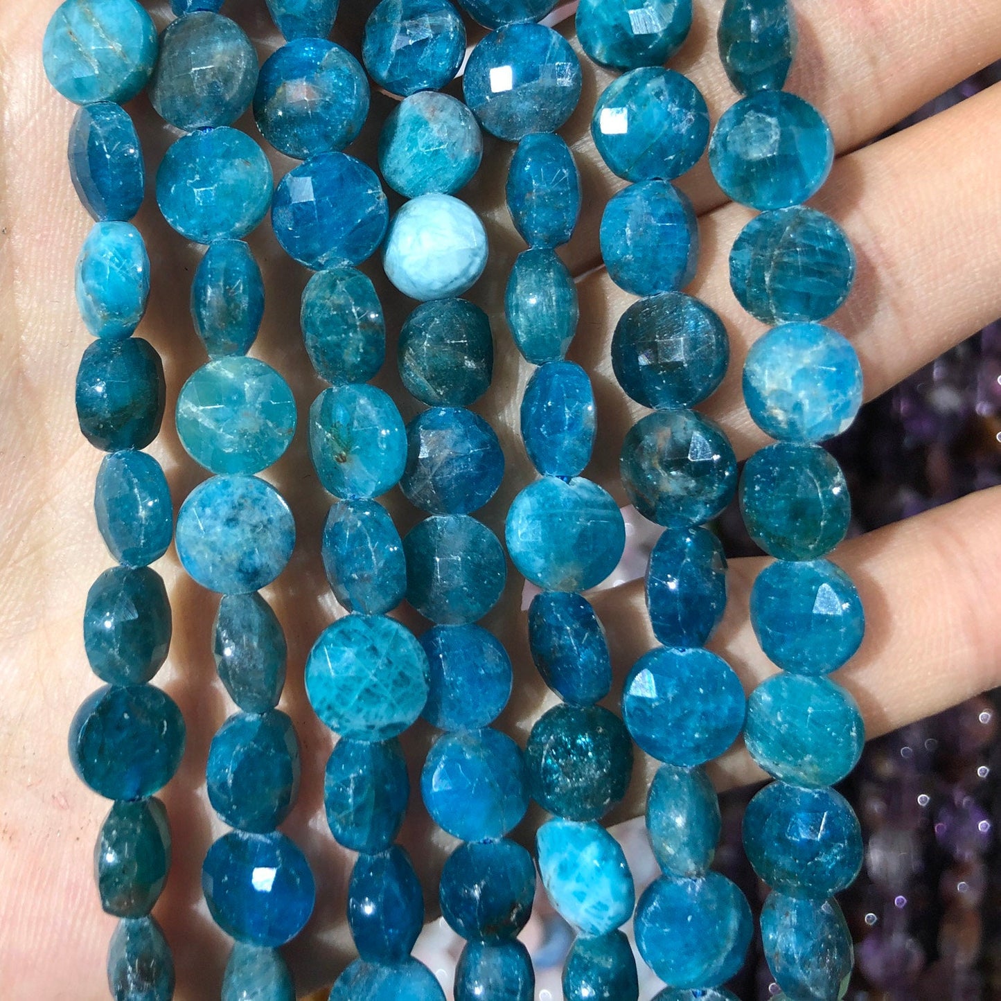 Apatite Coin Faceted Beads 8mm 10mm 15''