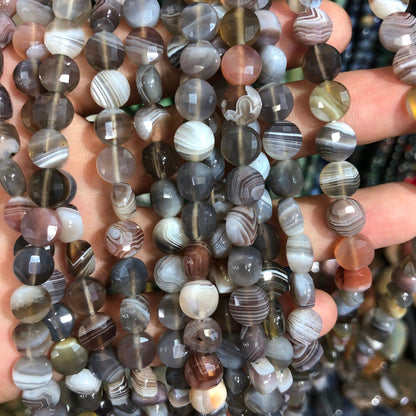 Botswana Agate Coin Faceted Beads 8mm 10mm 15''