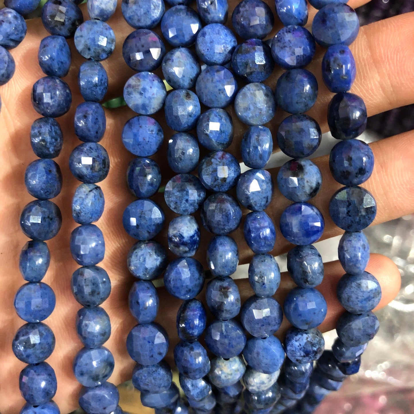 Blue Dumortierite Coin Faceted Beads 8mm 10mm 15''