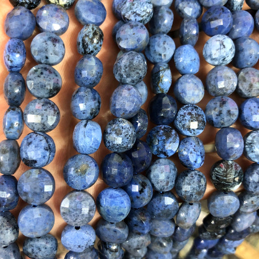 Blue Dumortierite Coin Faceted Beads 8mm 10mm 15''