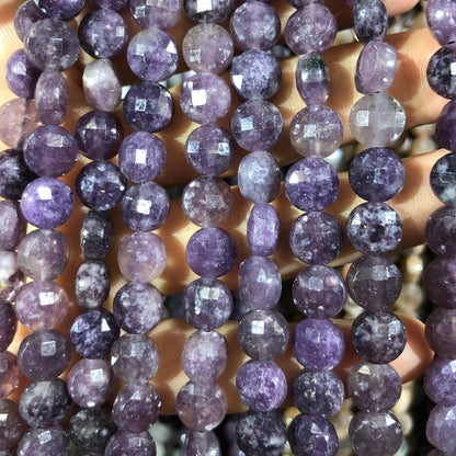 Lepidolite Coin Faceted Beads 8mm 15''