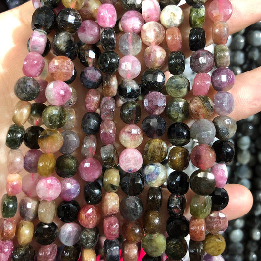 Regnbueturmalin mønt facetterede perler Naturlige ædelstensperler 8 mm 15''