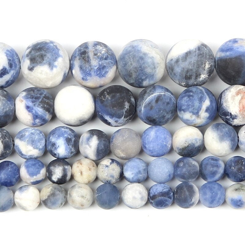 Blue White Sodalite Matte Beads Natural Gemstone Beads 6mm 8mm 10mm 15''