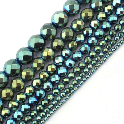 Blue Green Hematite Faceted Beads 2mm 3mm 4mm 6mm 8mm 10mm