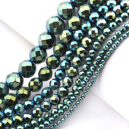 Blue Green Hematite Faceted Beads 2mm 3mm 4mm 6mm 8mm 10mm