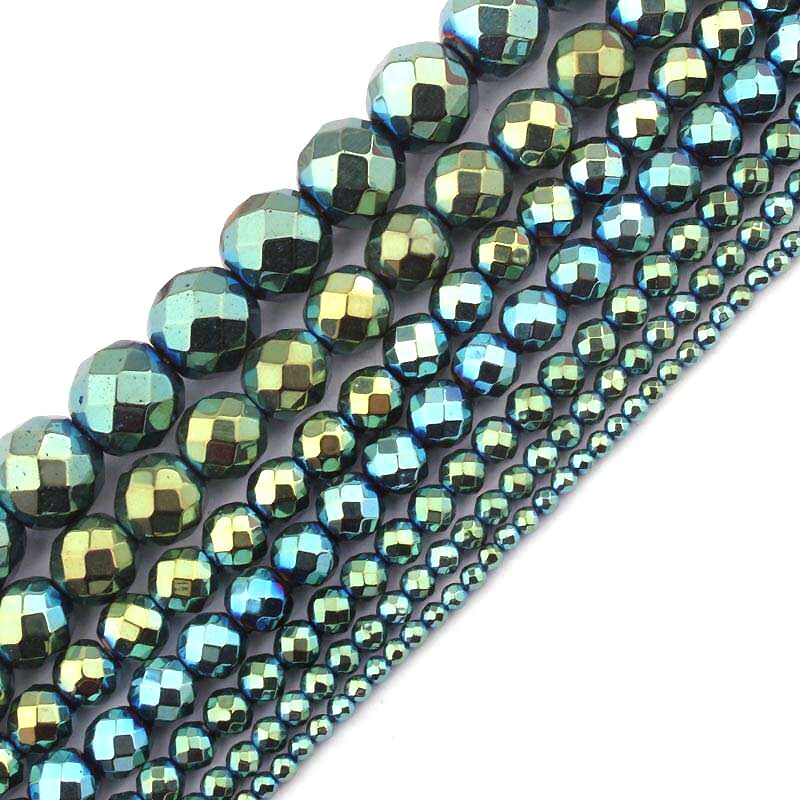 Blue Green Hematite Faceted Beads 2mm 3mm 4mm 6mm 8mm 10mm