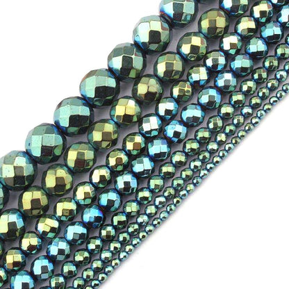 Blue Green Hematite Faceted Beads 2mm 3mm 4mm 6mm 8mm 10mm