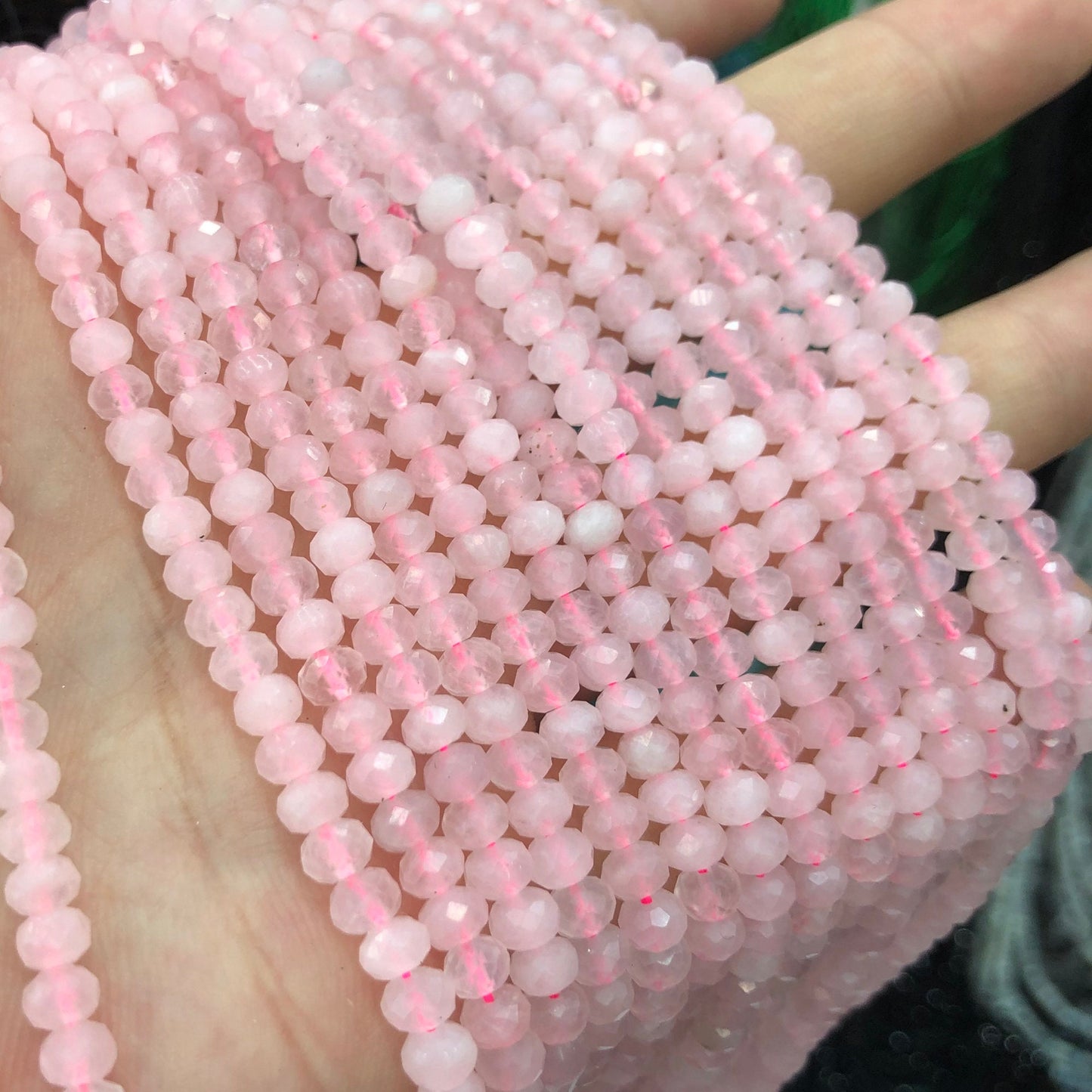 Rose Quartz Rondelle Faceted Beads Natural Gemstone Beads 3x4mm 15''