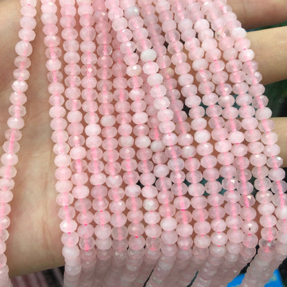 Rose Quartz Rondelle Faceted Beads Natural Gemstone Beads 3x4mm 15''