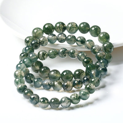 Genuine Moss Agate Bracelet Stone Beads Bracelet 6mm 8mm 8''