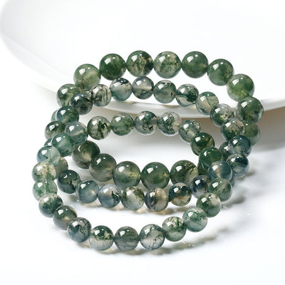 Genuine Moss Agate Bracelet Stone Beads Bracelet 6mm 8mm 8''