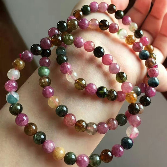 Rainbow Tourmaline Armbånd Natursten Perler Armbånd 6mm 8mm 10mm 7''