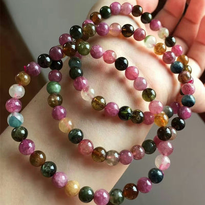 Rainbow Tourmaline Bracelet Natural Stone Beads Bracelet 6mm 8mm 10mm 7''