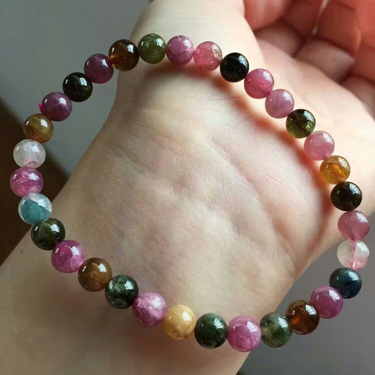 Rainbow Tourmaline Armbånd Natursten Perler Armbånd 6mm 8mm 10mm 7''