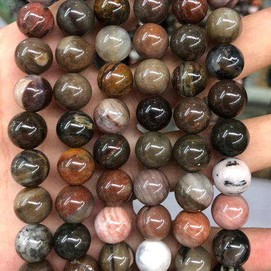 Petrified Wood Jade, Naturlig Ædelsten, Rund Sten 6mm 8mm 10mm 12mm 15''