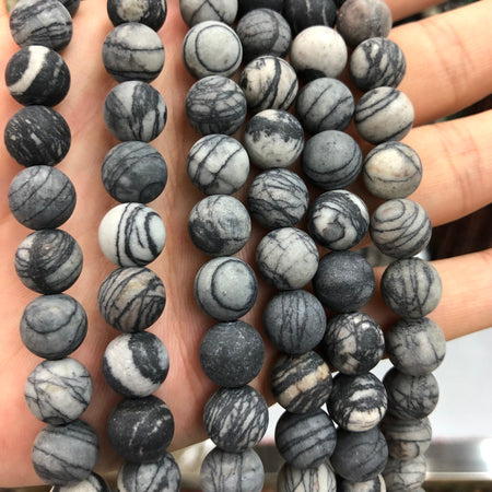 Black Silk Jasper Matte Beads 4mm 6mm 8mm 10mm 15''
