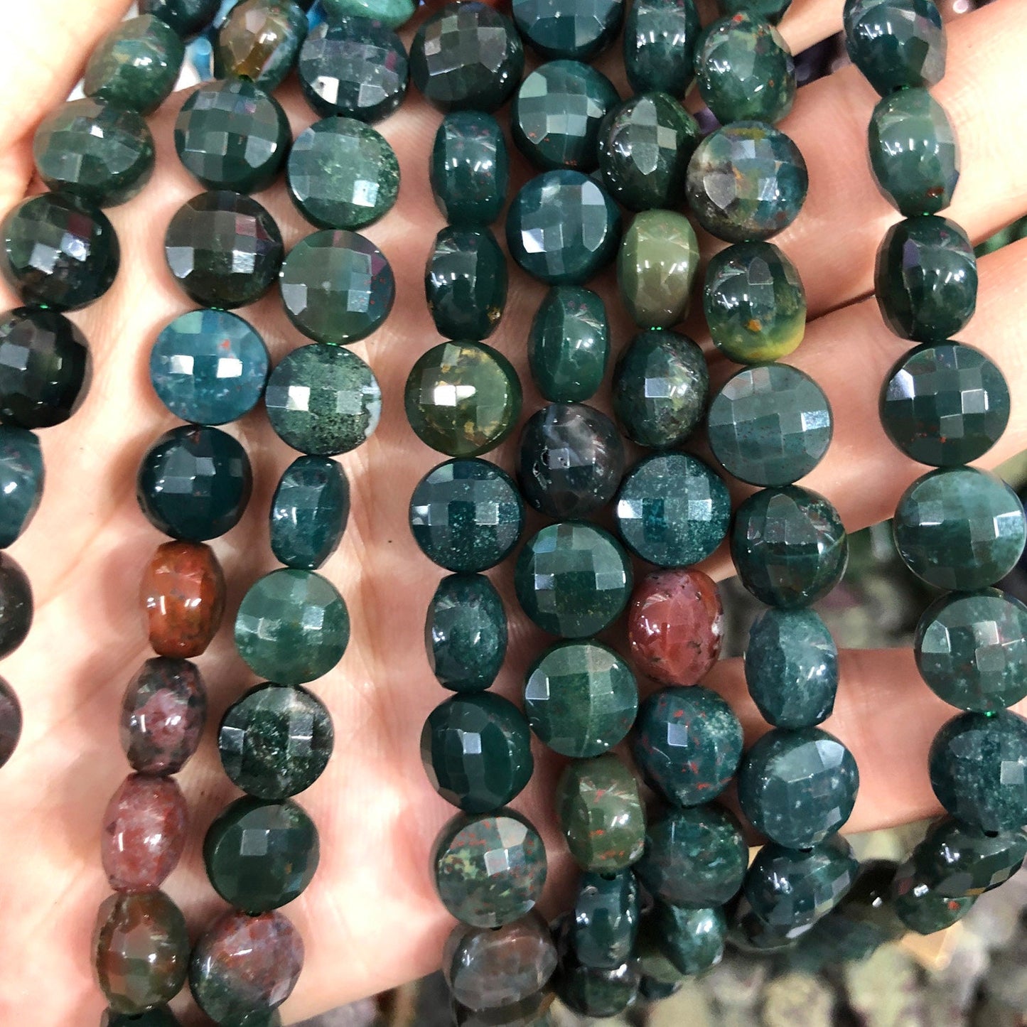 Bloodstone Coin Faceted Beads 8mm 10mm 15''