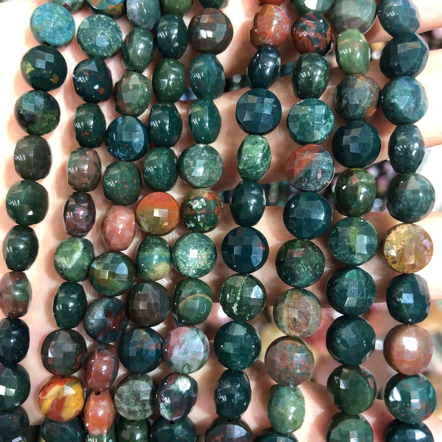 Bloodstone Coin Faceted Beads 8mm 10mm 15''