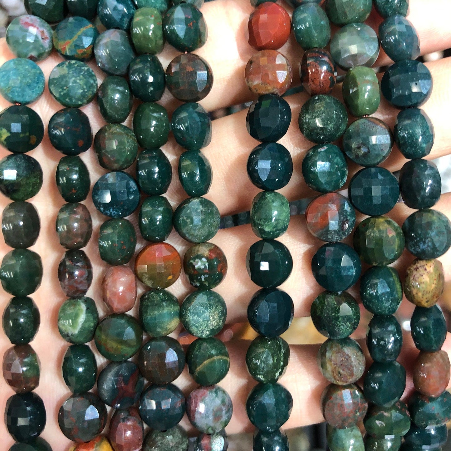 Bloodstone Coin Faceted Beads 8mm 10mm 15''