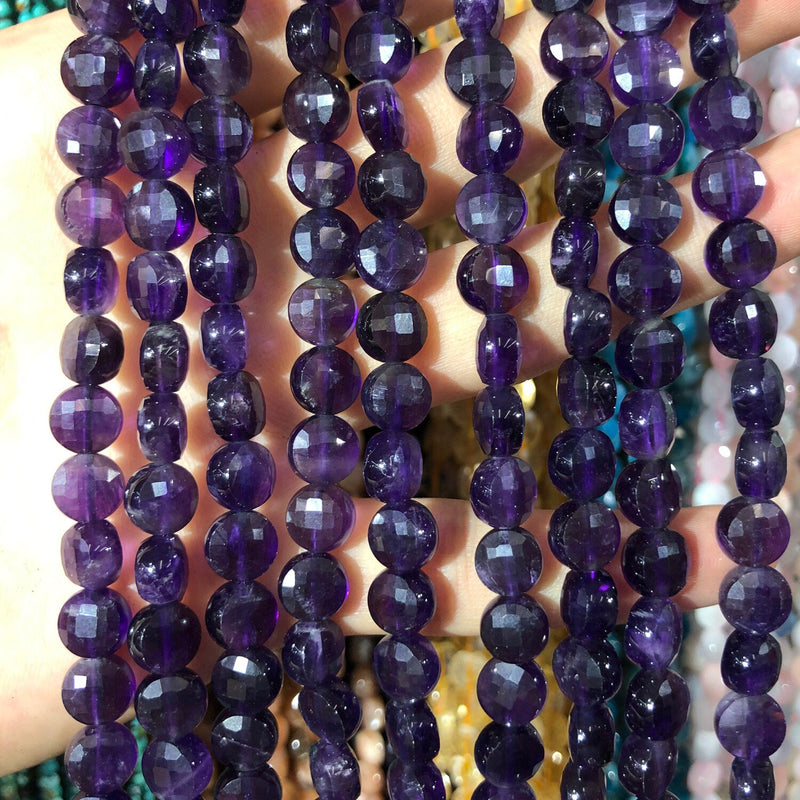 Amethyst Coin Faceted Beads 8mm 10mm 15''