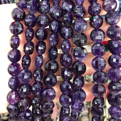 Amethyst Coin Faceted Beads Natural Gemstone Beads 8mm 10mm 15''