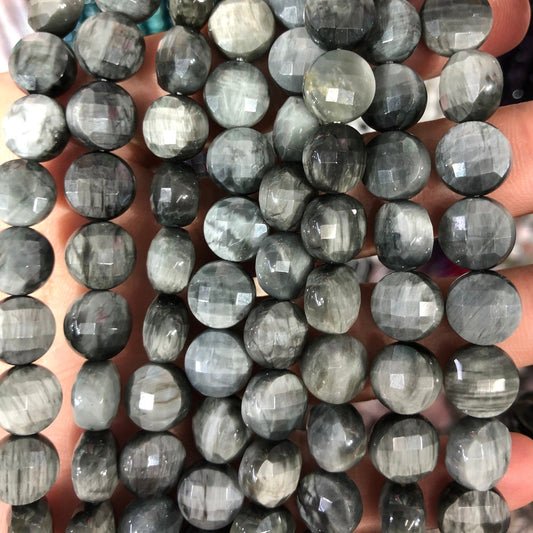 Hawk Eye Coin Faceted Beads 8mm 10mm 15''