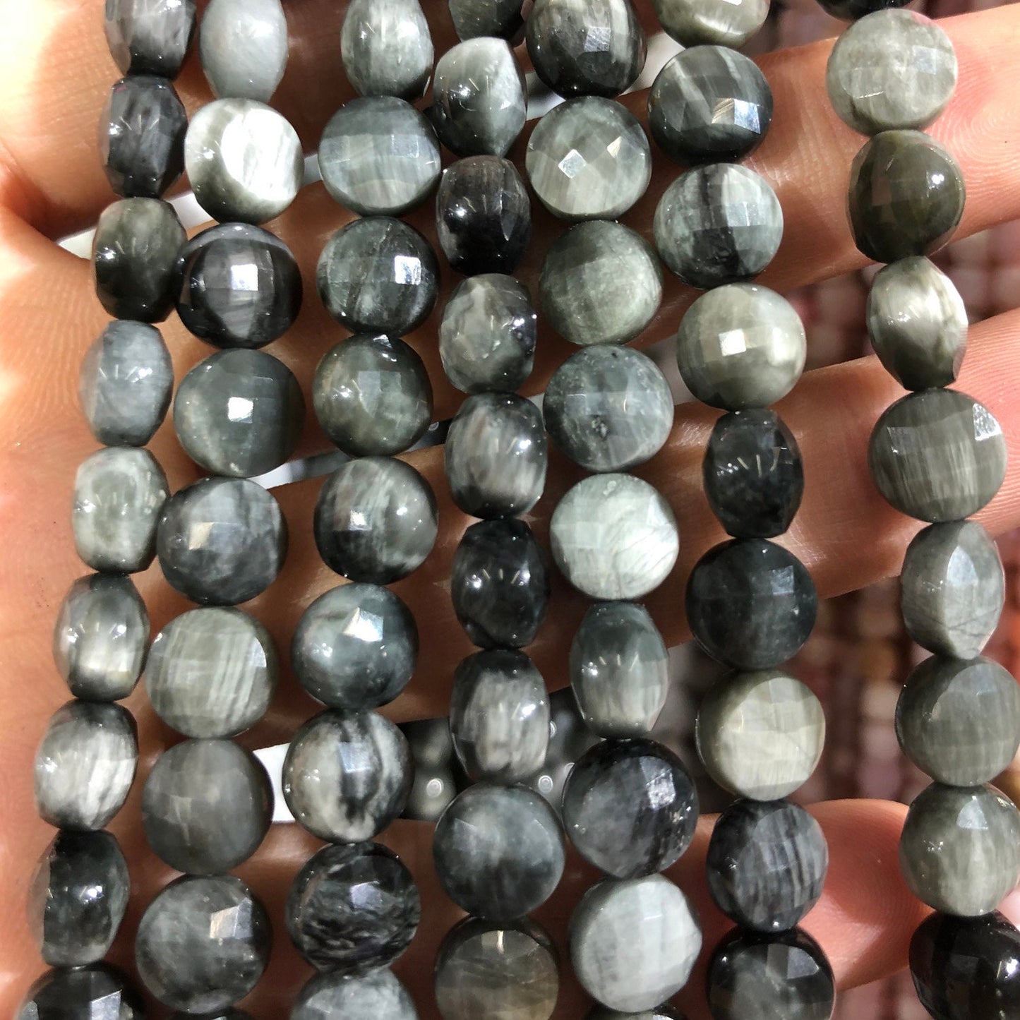 Hawk Eye Coin Faceted Beads 8mm 10mm 15''