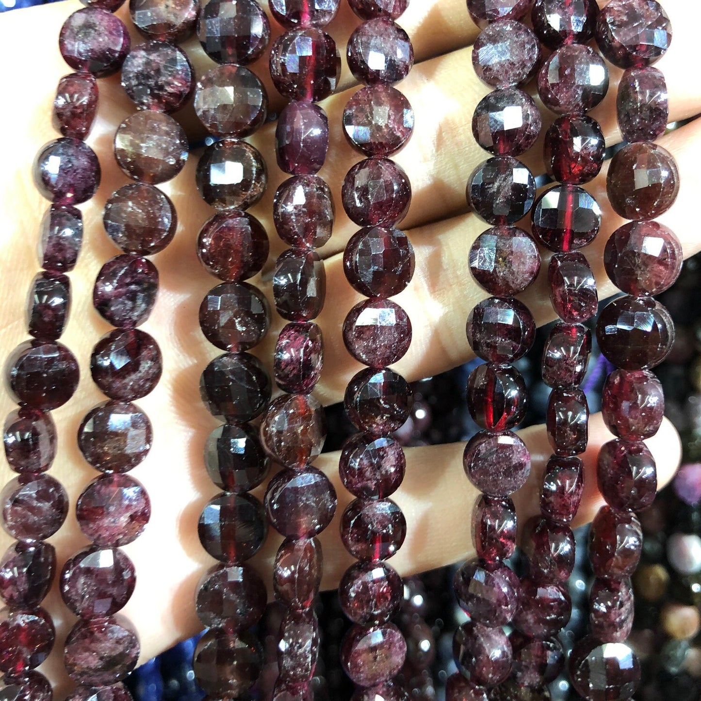 Garnet Coin Faceted Beads 8mm 10mm 15''