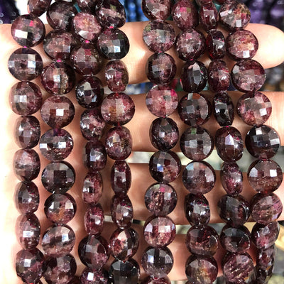 Garnet Coin Faceted Beads 8mm 10mm 15''