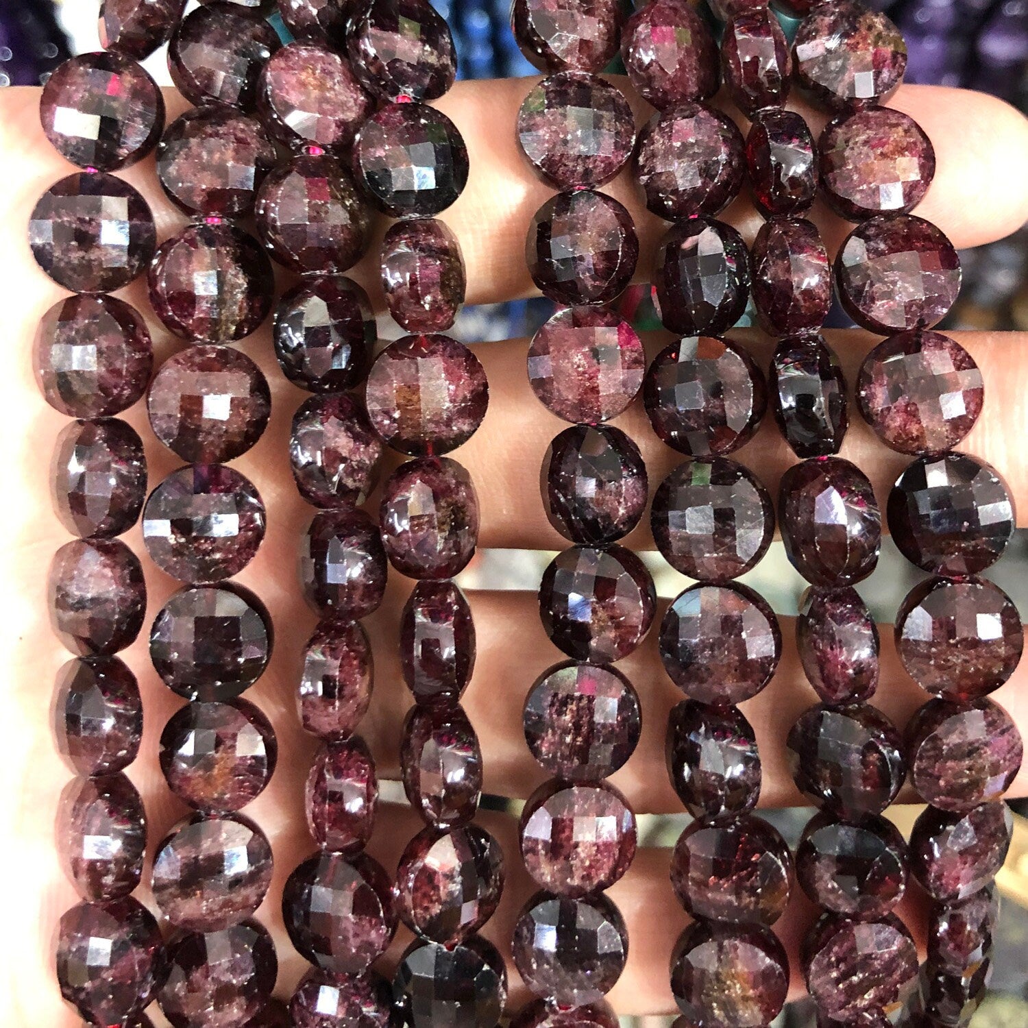 Garnet Coin Faceted Beads 8mm 10mm 15''