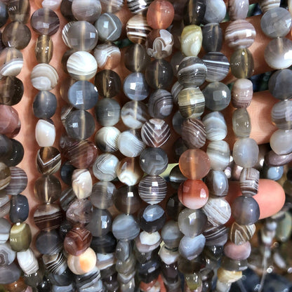 Botswana Agate Coin Faceted Beads 8mm 10mm 15''