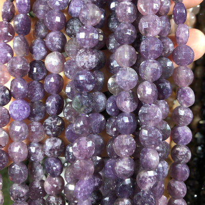 Lepidolite Coin Faceted Beads 8mm 15''
