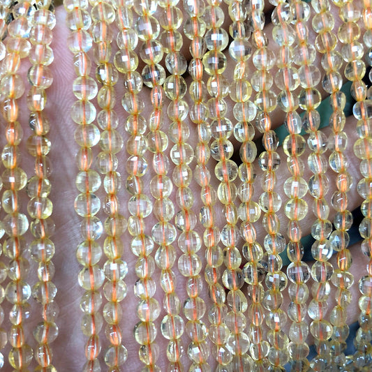 Citrine Coin Faceted Beads 4mm 15''