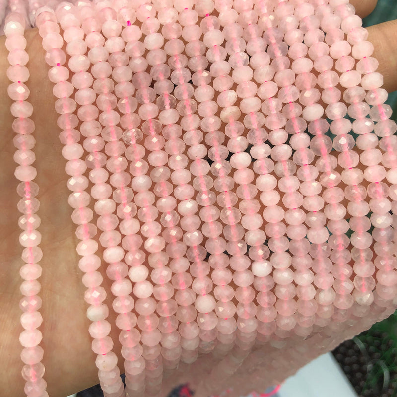 Rose Quartz Rondelle Faceted Beads Natural Gemstone Beads 3x4mm 15''