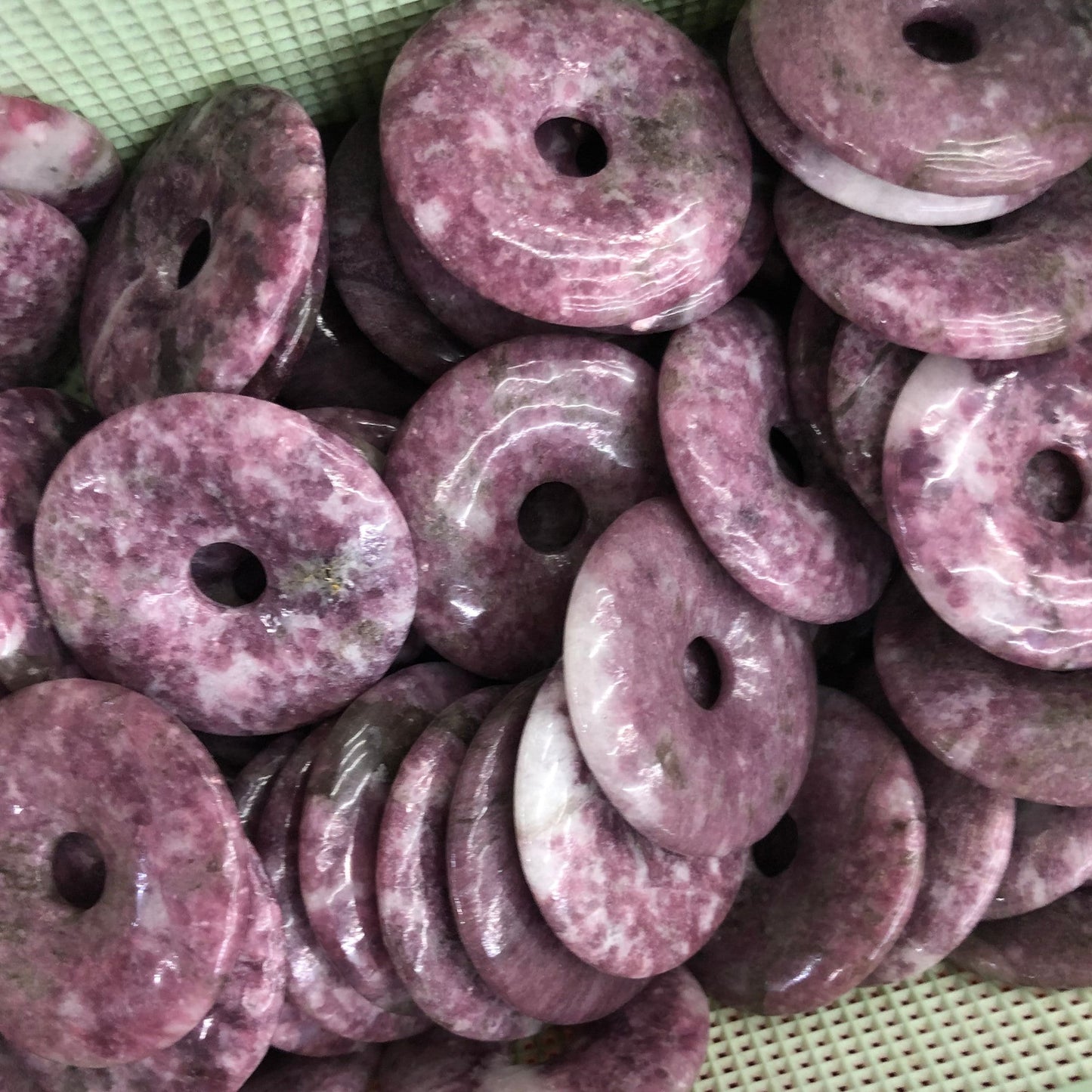 Lepidolite Donut Pendant 30mm 40mm 50mm 1 pc