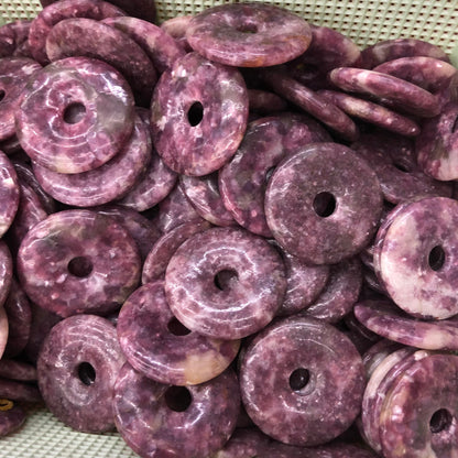 Lepidolite Donut Pendant 30mm 40mm 50mm 1 pc