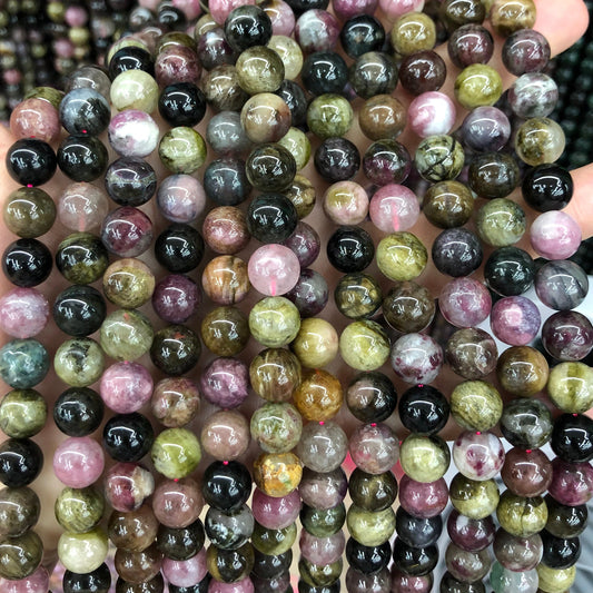 Ægte regnbue-turmalinperler Naturlige ædelstensperler 6 mm 8 mm 10 mm 15''