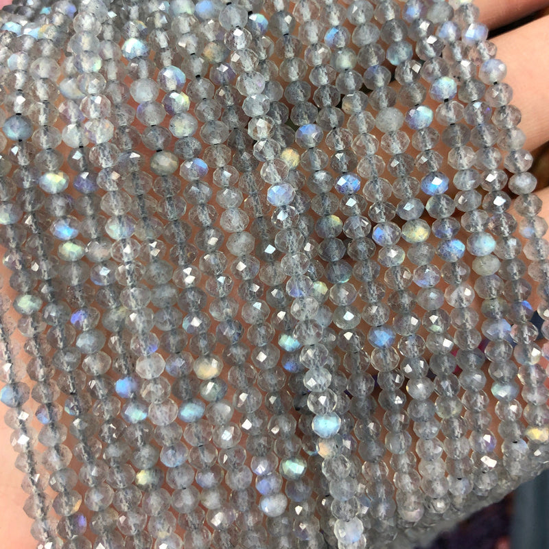 Perles rondelles à facettes en véritable labradorite 3x4 mm 15''