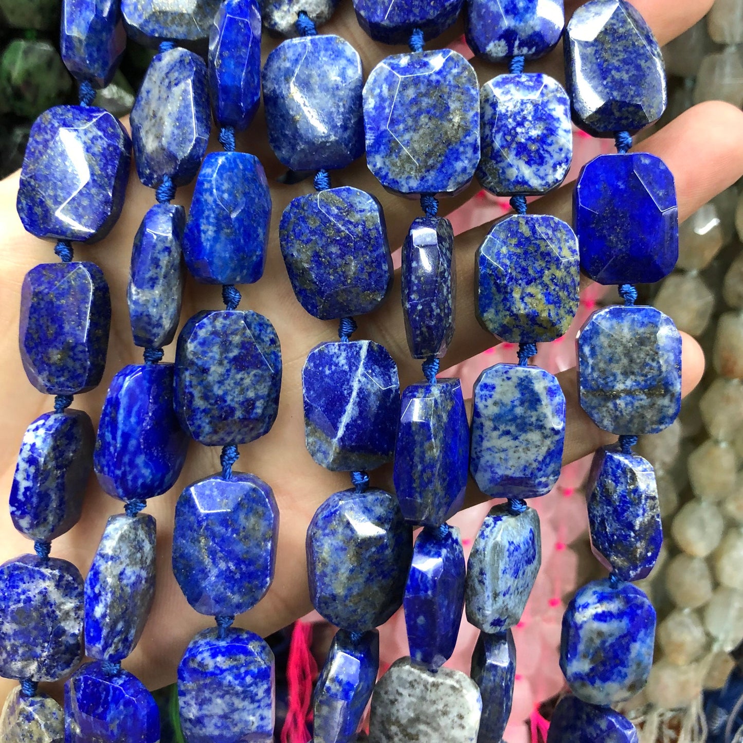 Genuine Lapis Lazuli Flat Slice Faceted Beads 18-25mm 17pcs