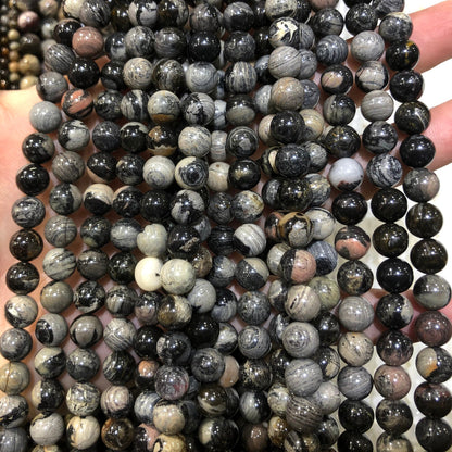 Black Leaf Jasper Beads 8mm 10mm 15''