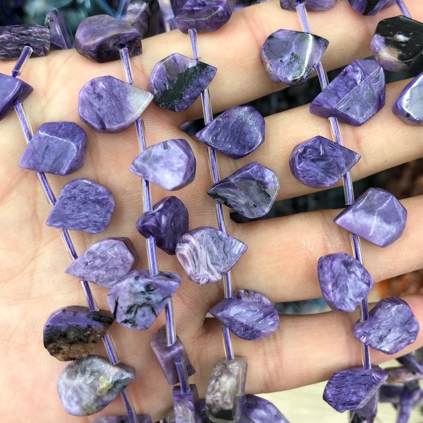 Genuine Charoite Teardrop Beads 12-15mm 24pcs