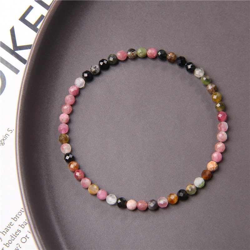Rainbow Tourmaline Faceted Bracelet 4mm 7.5''