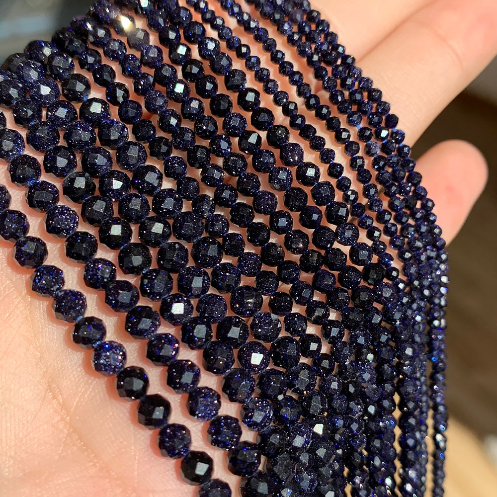 Bracelet à facettes en grès bleu 7,5''