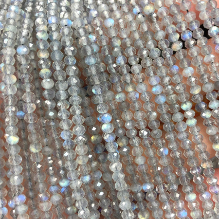 Perles rondelles à facettes en véritable labradorite 3x4 mm 15''