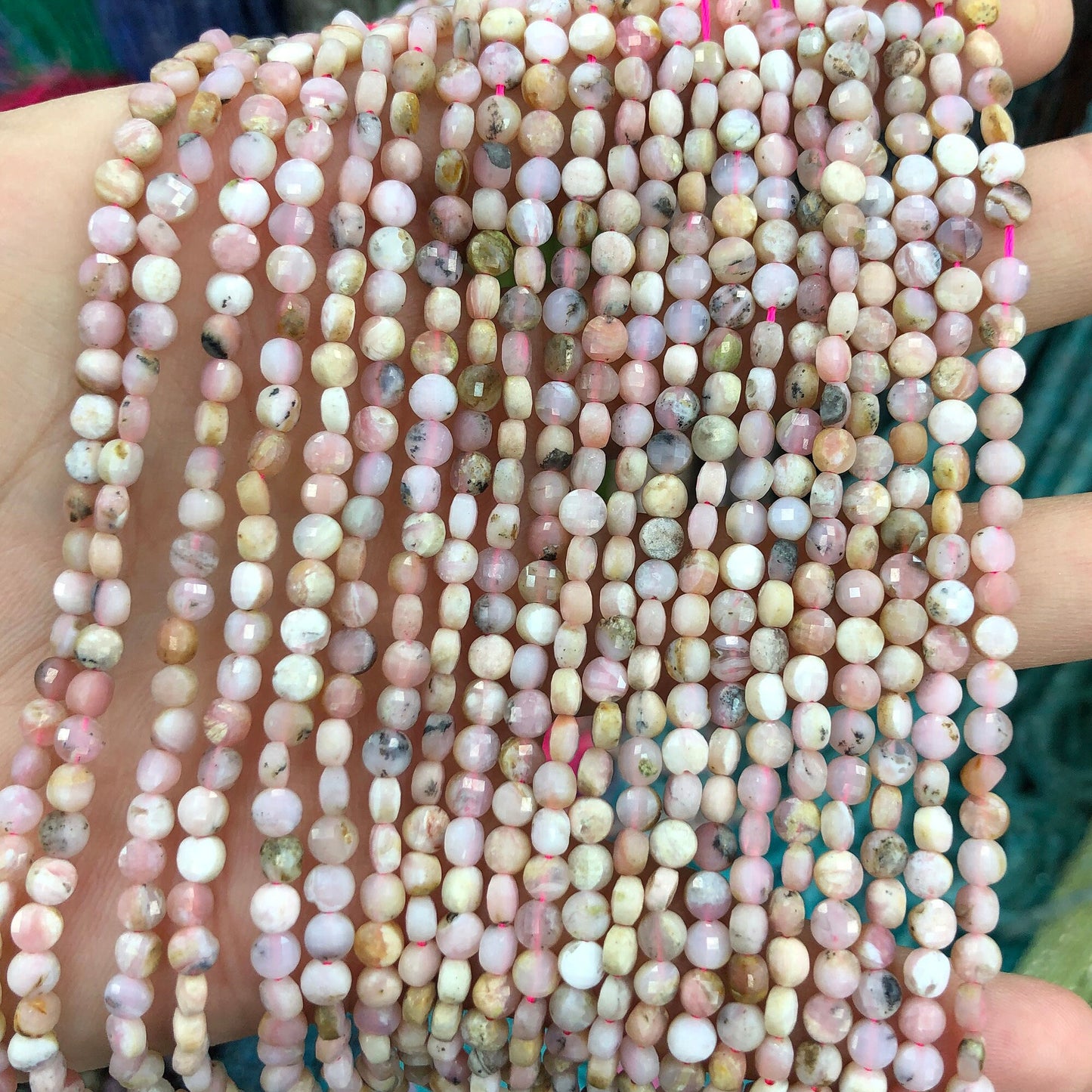 Pink Opal Coin Faceted Beads 4mm 15''