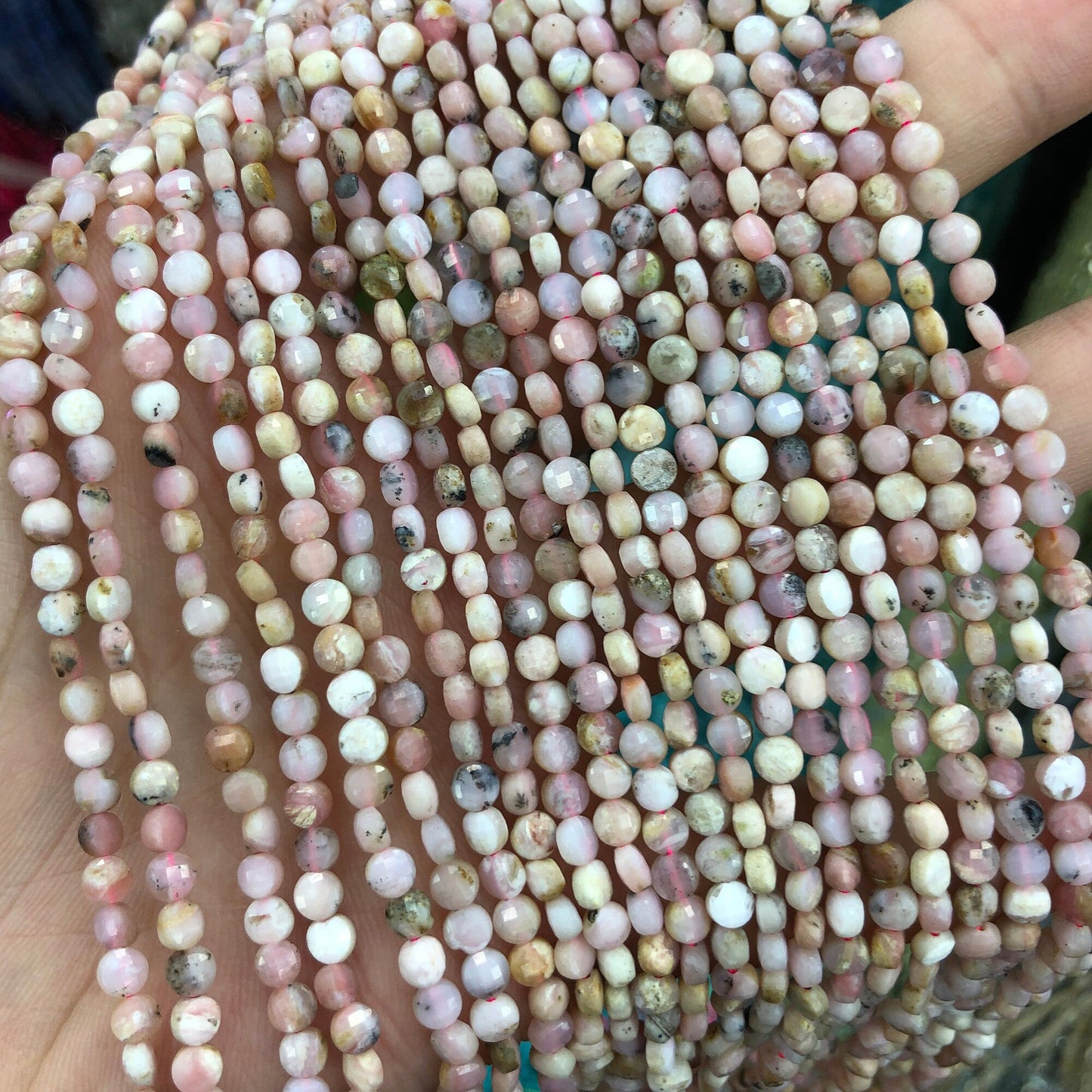 Pink Opal Coin Faceted Beads 4mm 15''