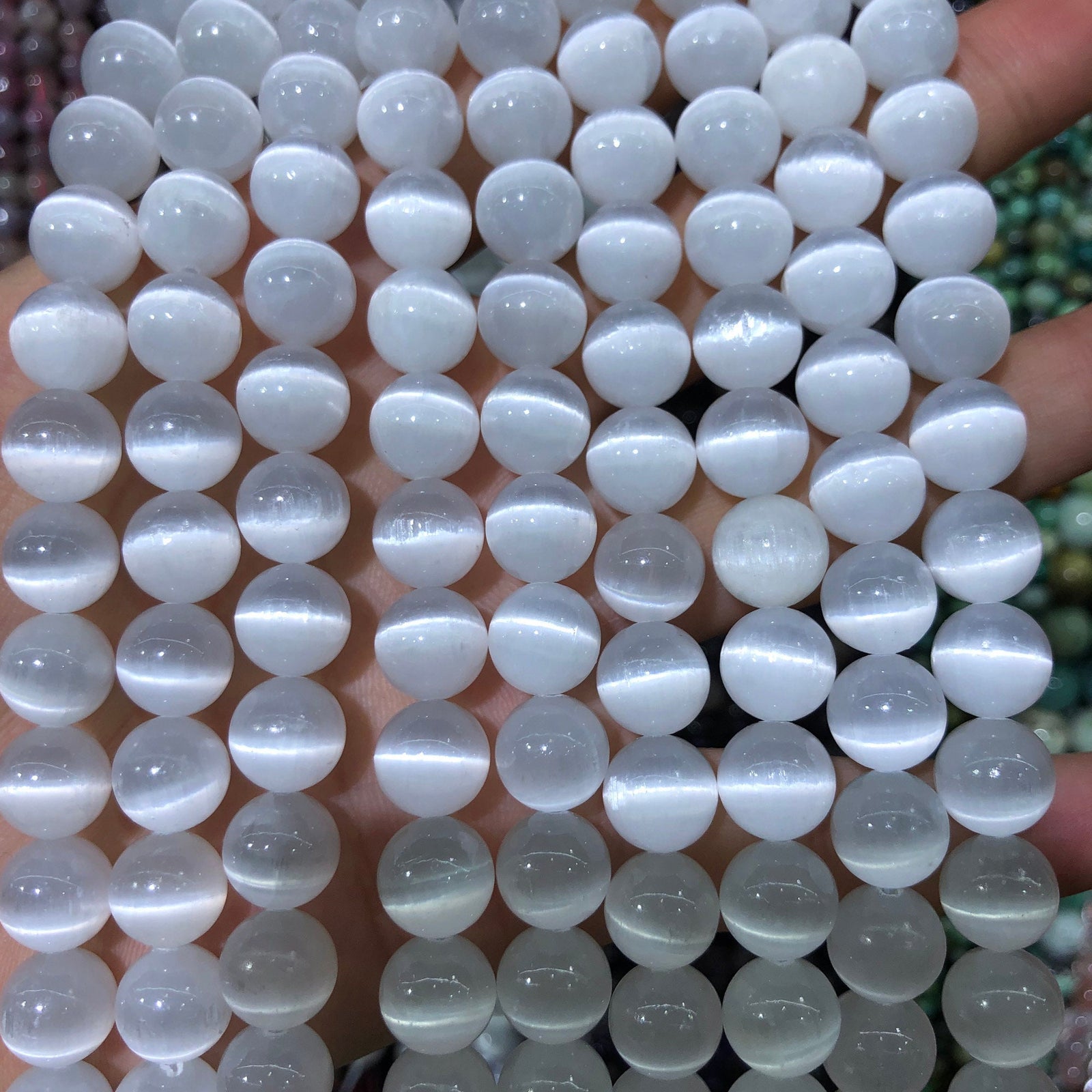 A+ White Selenite Beads 6mm 8mm 10mm 15''