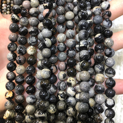 Black Leaf Jasper Beads 8mm 10mm 15''