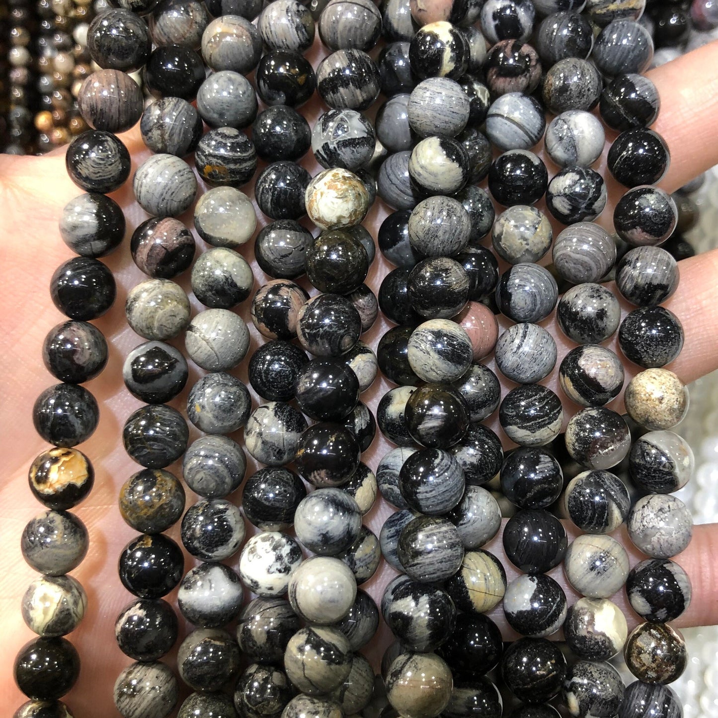 Black Leaf Jasper Beads 8mm 10mm 15''